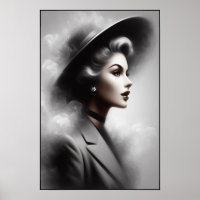 Arte de retrato feminino misterioso dos anos 1940