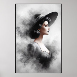 Poster Arte de retrato feminino misterioso dos anos 1940