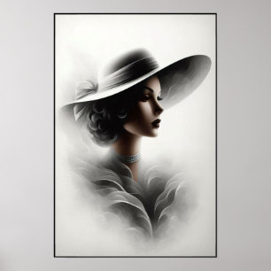 Poster Arte de retrato feminino misterioso dos anos 1940
