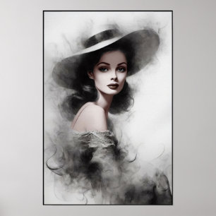 Poster Arte de retrato feminino misterioso dos anos 1940
