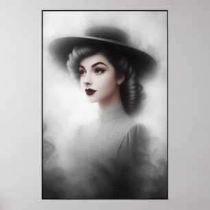 Poster Arte de retrato feminino misterioso dos anos 40