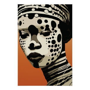 Pôster Arte de Retrato Monocromático de Mulher Tribal