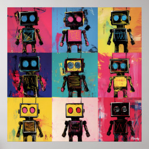 Poster Arte de Robô de Grafite Abstrato Cores Intensas Gr