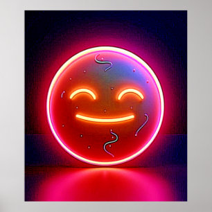 Poster Arte de Rosto Feliz com Brilho de Neon
