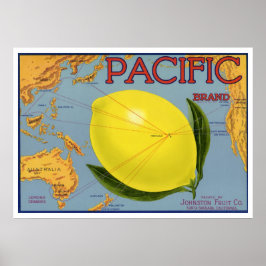 Pôster Arte de rótulo de caixa de frutas vintage Pacific