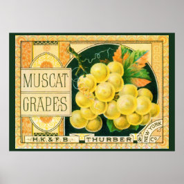 Poster Arte de rótulo de caixa de frutas vintage, uvas Mu