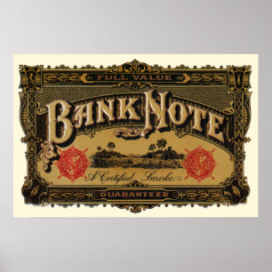 Pôster Arte de rótulo de charuto vintage, nota bancária f
