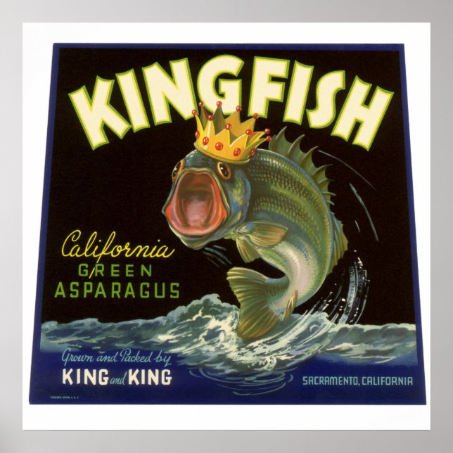 Poster Arte de rótulo de lata de produto antigo, Kingfish (Frente)