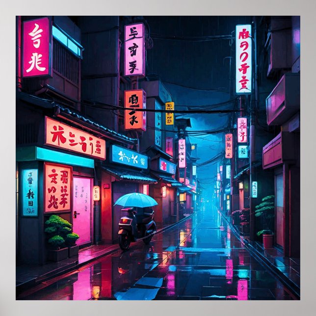 Poster Arte de Rua de Tóquio à Noite LoFi  (Frente)