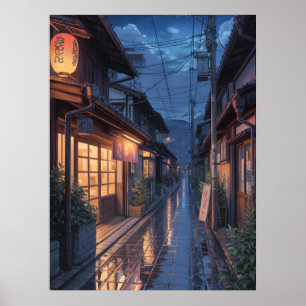 Poster Arte de Rua Japonesa com Chuva Nebulosa