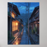 Arte de Rua Japonesa com Chuva Nebulosa