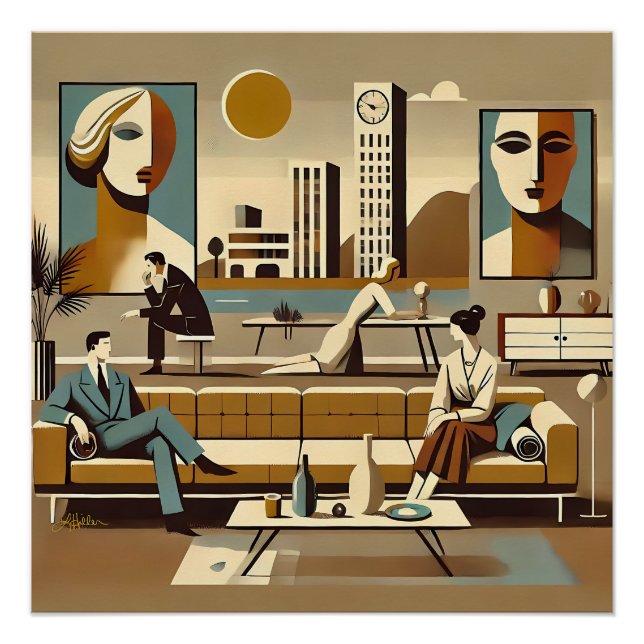 Pôster Arte de Sala de Estar de Design de Interiores de M (Frente)