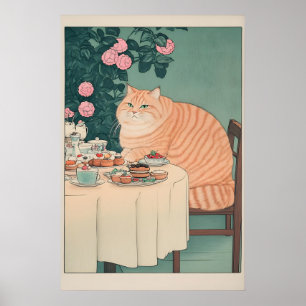 Poster Arte de Sala de Jantar Japonesa com Gato Ukiyo-e, 