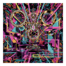 Arte de Sala de Luxo Psicodélica Neon