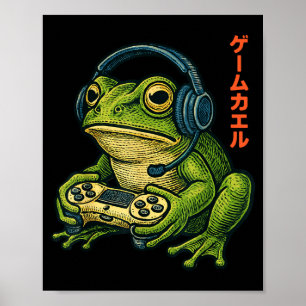 Poster Arte de Sapo Gamer Japonês Homens Mulheres Meninos
