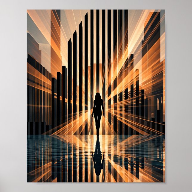 Poster Arte de Silhueta de Túnel de Cidade Dourada Simétr (Frente)