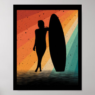 Poster Arte de Surfista para Mulheres Meninas Prancha de