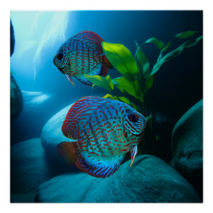 Pôster Arte de Tanque de Peixe Aquário de Disco Azul