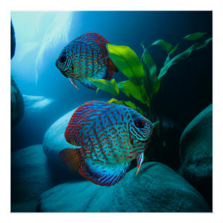 Pôster Arte de Tanque de Peixe Aquário de Disco Azul