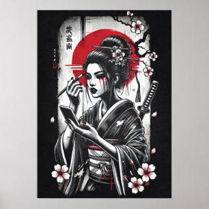Poster Arte de Tatuagem de Anime Japonês Geisha