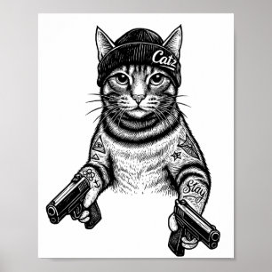 Poster Arte de Tatuagem de Gato Gangster Kitty Legal de