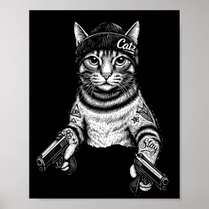 Poster Arte de Tatuagem de Gato Gangster Kitty Legal de