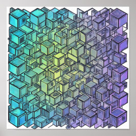 Poster Arte de Tecido e Papel Cubista de Cor Plana Sem Co