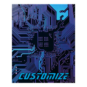 Pôster Arte de Tecnologia de Placa de Circuito PCB Azul C