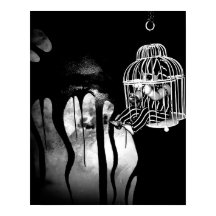 Arte de terror abstrato - boneca bebê em gaiola