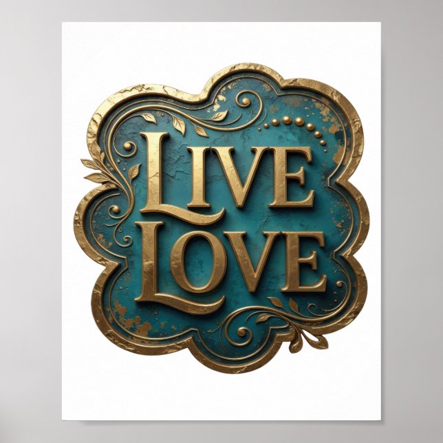 Poster Arte de texto 3D Artístico Ouro LIVE LOVE (Frente)