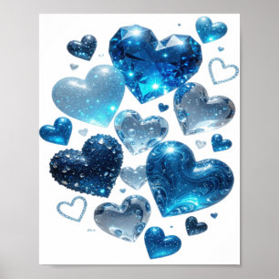 Poster Arte de texto 3D atraente em prata BLUE HEARTS