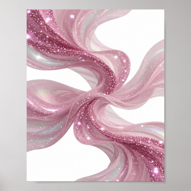 Poster Arte de Texto 3D Brilho Rosa Ondas Prata Nítida (Frente)