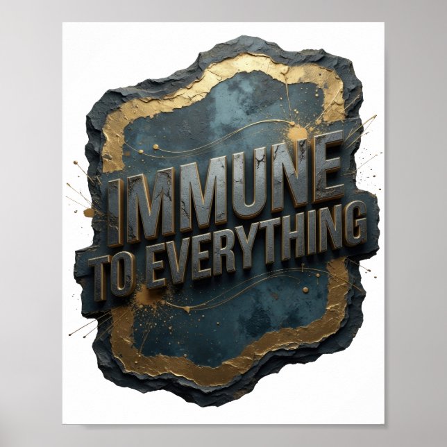 Poster Arte de texto 3D cinza atraente IMUNE A TUDO (Frente)