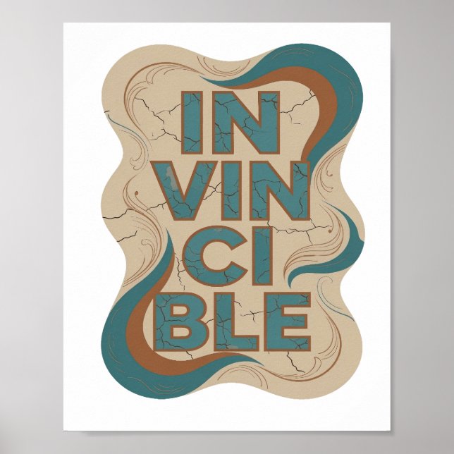 Poster Arte de Texto 3D Clássico em Teal INVENCÍVEL (Frente)