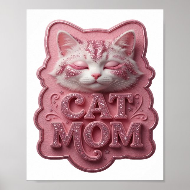 Poster Arte de texto 3D cor-de-rosa Artística GATA MÃE (Frente)