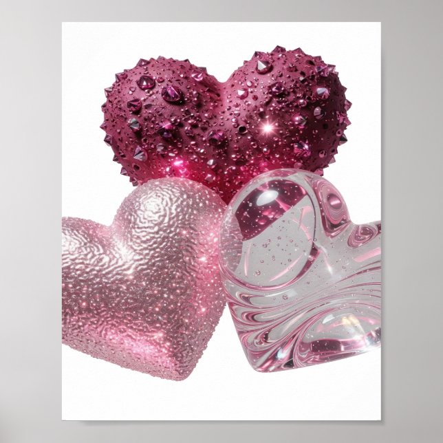 Poster Arte de texto 3D Crisp Silver TRÊS CORAÇÕES (Frente)