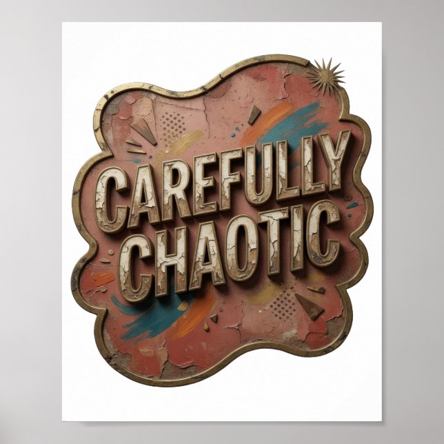 Poster Arte de texto 3D Edgy Gold CAREFULLY CHAOTIC (Frente)