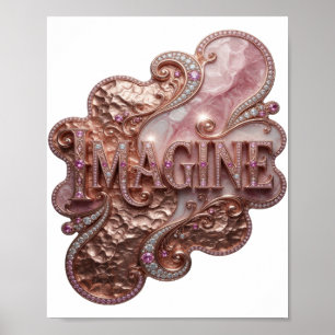 Poster Arte de texto 3D elegante em ouro IMAGINE