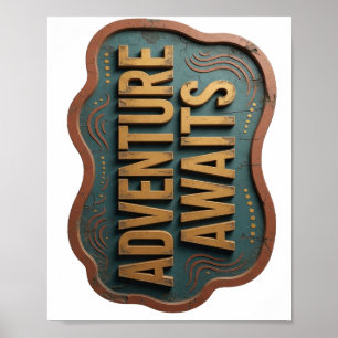 Poster Arte de texto 3D em Laranja Intenso AVENTURA ESPER