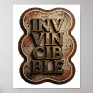 Poster Arte de Texto 3D em Ouro Clássico INVENCÍVEL