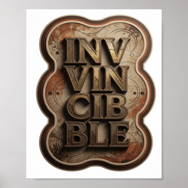 Poster Arte de Texto 3D em Ouro Clássico INVENCÍVEL (Frente)