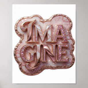 Poster Arte de texto 3D em ouro fresco IMAGINE