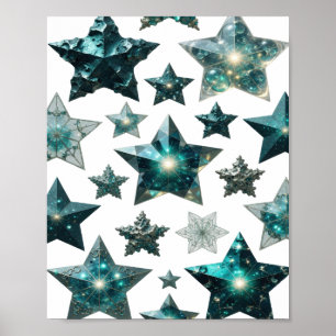Poster Arte de texto 3D em prata da moda ESTRELAS AZUIS