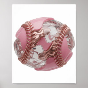 Poster Arte de texto 3D em prata ousada BOLA DE BEISEBOL