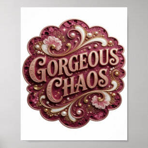 Poster Arte de Texto 3D GORGEOUS CHAOS Dourado Sharp