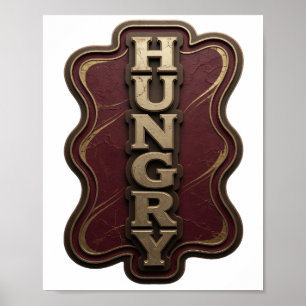 Poster Arte de Texto 3D HUNGRY em Ouro Marcante