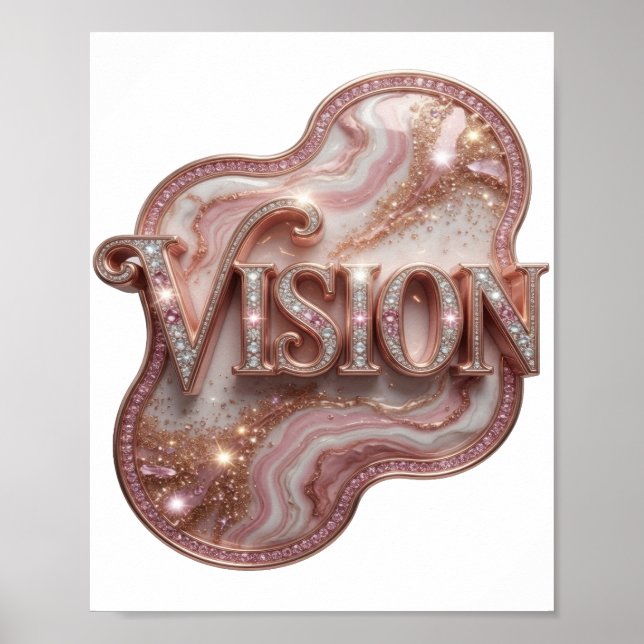 Poster Arte de Texto 3D Icone Ouro VISION (Frente)