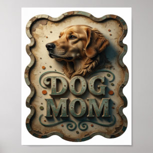 Poster Arte de texto 3D icônico em prata DOG MOM