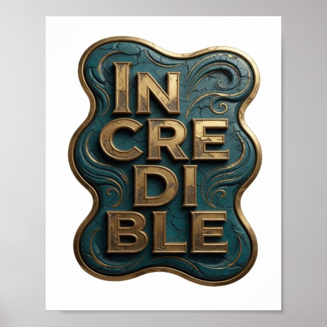Poster Arte de Texto 3D INCREDÍVEL Snappy Gold (Frente)