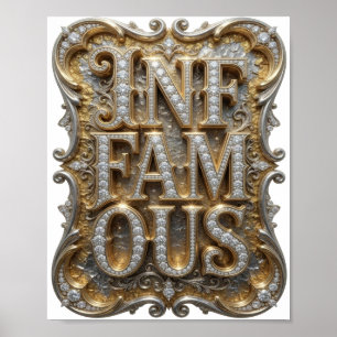 Poster Arte de texto 3D INFAME em Ouro Encantador